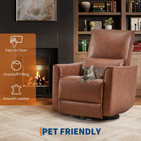 Garvee Swivel Rocking Manual Recliner Chair for Adults, Rocker Recliner Glider Deep Seat PU Leather Sofa Chair with High Backrest for Nursery, Living Room, Bedroom & Home Movie Theater, Brown