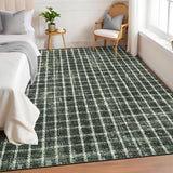 Garvee Checkered 8x10 Area Rug Green Washable Non Slip Ultra Thin Low Pile Stain Resistant Carpet for Living Room Bedroom Dining Kitchen Nursery - Green