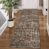 Garvee Washable Runner Rug 2x6 Vintage Non Slip Kitchen Rug Floral Retro Indoor Entryway Rug Soft Bath Mat Stain Resistant 2'x6' Red - Red