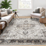 Garvee Washable Area Rug Vintage Distressed Medallion Non Slip Large Rug 8'x10' Blue for Bedroom Living Room Office Nursery - Brown