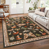 Garvee Mushroom Washable Rug 5x7 Area Rugs for Living Room, Insect Print Rug for Bedroom, Non Slip Throw Carpet With Rubber Back, Soft Low Pile Dining Room, Brown - Brown