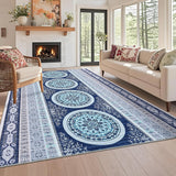 Garvee 8x10 Vintage Boho Area Rug Washable Rugs With Non-Slip Backing Ultra-Thin Stain Resistant Throw Carpet Non Shedding Floor Cover For Living Room Bedroom Office Playroom,Blue - Indigo