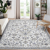 Garvee Large Area Rug 10x13 Rug Washable Area Rug Vintage Non Slip Rug Floral Retro Bedroom Rug Low Pile Distressed Floral Floor Cover for Living Room Office - Multicolor