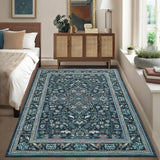 Garvee Washable 9x12 Vintage Area Rug with Non Slip Backing for Living Room and Bedroom, Blue, Low Pile, Soft, Foldable - Blue