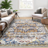 Garvee Washable Rug 8 x 10 Rug for Bedroom Boho Rug Oriental Floral Living Room Rug Non Slip Large Area Rug Stain Resistant Soft Throw Rugs Foldable Carpet for Nursery Dining Room Multi 8'x10' - Orange