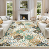 Garvee Floral 9x12 Beige and Taupe Area Rug Large Machine Washable Rug for Living Room Moroccan Trellis Accent Rug Stain Resistant Non-Slip Carpet Farmhouse Vintage Distressed Floral Floor Cover for Bedroom - Beige/Taupe