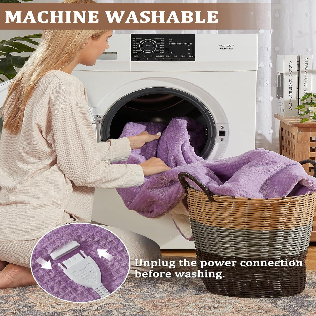 Garvee Electric Heated Throw Blanket, Waffle Textured Heating Blanket, Plush Flannel & Sherpa for Sofa, 4 Heat Levels, 4-Hour Auto Shut Off, Machine Washable, 50"x60", Purple