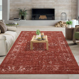 Garvee 9x12 Living Room Rug Non-Skid Stain Resistant Machine Washable Vintage Distressed Red - Terracotta/Red
