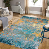 Garvee Area Rug Golden Blue 4x6 Washable Rug Modern Abstract Non-Slip Soft Throw Carpet for Living Room Bedroom Dining Room - Golden Blue
