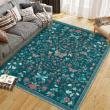 Garvee 10x13 Modern Floral Machine Washable Area Rugs, Large Dark Green Carpet for Bedroom Living Room, Non-Slip Low Pile Rug for Playroom Dining Room Office - Dark Green