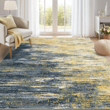 Garvee Modern Abstract Living Room Rug 8x10, Washable Area Rugs for Bedroom, Stain Resistant Non Slip Large Rug, Soft Indoor Carpet for Dining Room Table Home Decor, Yellow/Blue - Yellow/Blue/Black