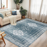 Garvee 8x10 Large Vintage Area Rug - Traditional Distressed Print, Non-Slip Soft Indoor Rug for Bedroom, Living Room, Dining Room, Blue - Blue