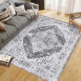 Garvee Persian Grey 5x7 Washable Vintage Area Rug – Traditional Woven Stain-Resistant Non-Slip Carpet for Living Room, Bedroom, or Office - Gray
