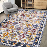 Garvee Large Living Room Area Rug 9x12 Washable Rug Boho Distressed Rug Stain Resistant Non-Slip Large Floor Cover Indoor Moroccan Accentt Carpet for Bedroom Home Office, Blue - Blue
