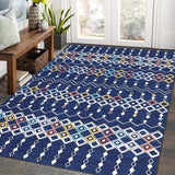 Garvee Vintage Boho Area Rug 8x10 | Moroccan Design | Non-Slip Backing | Synthetic Fibers | Machine Washable | Blue | Living Room, Bedroom, Nursery - Blue