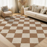 Garvee Checkered Easy Jute Rug Coffee Checkerboard 6x9 Durable Natural Material Stylish Floor Decor - Coffee-Checkerboard-2