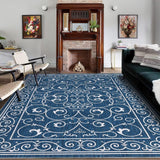 Garvee Vintage Washable Area Rugs 6x9 for Living Room Low Pile Indoor Floral Rug for Bedroom Large Soft Distressed Accent Rugs Non Shedding Indoor Carpets, Navy - Navy