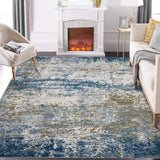 Garvee Washable Area Rug 4x6 Abstract Non Slip Rug for Living Room Blue, Ultra Thin, Stain Resistant, Soft Carpet - Navy Blue