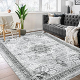 Garvee Vintage Machine Washable Area Rug - 8x10 Large Low Pile Stain Resistant Oriental Distressed Design Rug, Non-Shedding & Easy Care, Ideal for High Traffic Areas in Living Room, Bedroom Grey - Gray