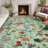 Garvee 8x10 Floral Area Rug Washable Low Pile Non Slip Vintage Carpet for Living Room Bedroom Kitchen Dining Room Office Light Green - Light Green