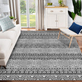Garvee 8x10 Area Rug for Living Room, Machine Washable Area Rugs, Boho Distressed Rugs for Bedroom, Under Dinning Table Stain Resistant Rug s, Non-Shedding Non-Slip Indoor Floor Carpet for Home - Black