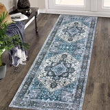 Garvee Area Rug 2x6 Vintage Runner Rug Medallion Entryway Mat Washable Rug Boho Floral Hallway Runners Bedroom Bedside Laundry Runners Indoor Oriental Floral Rug Non-Slip Boho Kitchen Runners Blue - Blue