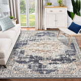 Garvee 4x6 Vintage Washable Area Rug, Oriental Medallion Printed Indoor Rugs, Low Profile Pile Rubber Backing Ideal for Living Room Dining Room Bedroom Office - Black