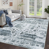 Garvee Oriental Grey 10x13 Area Washable Rugs Living Room Rug Non Slip Vintage Rug Stain-Resistant Neutral Carpet Low Pile Distressed Rug Non Shedding Rug for Living Room Bedroom Home Decor Office - Gray