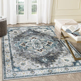 Garvee Large Area Rug 5x7 Washable Area Rug Non-Slip Ultra Soft Print Carpet for Living Room Dining Room Bedroom Dorm Office Home Decor, Teal/Beige - Tan & Ivory