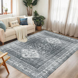 Garvee 9x12 Large Vintage Area Rug - Traditional Distressed Print, Non-Slip Soft Indoor Rug, Grey - Gray
