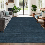 Garvee 5x7 Washable Rugs Non Slip Minimalist Area Rug for Bedroom Soft Low Pile Solid Color Large Bedroom Throw Carpet Stain Resistant Classic Neutral Area Rug Plain Boho Rugs for Kitchen Nursery, Navy - Blue