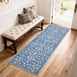 Garvee Washable 2x6 Runner Rug Floral Carpet Soft Foldable Non-Slip Fade Resistant Indoor Dining Kitchen Hallway - Blue