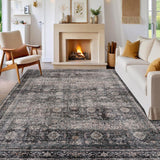Garvee Oriental Green Camel 10x13 Living Room Rugs, Large Non-Shedding Vintage Printed Area Rugs, Non-Slip Farmhouse Distressed Indoor Floor Carpet, Washable Low Pile Rugs for Bedroom, Living Room, Office - Green Camel