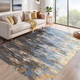 Garvee Washable Rug 5x7 Abstract Area Rug for Living Room, Non Slip Foldable Soft Rugs for Bedroom, Stain Resistant Rugs Modern Fuzzy Rug, Indoor Floor Carpet for Entryway Home, Blue/Brown - Blue/Brown