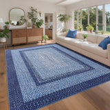 Garvee Printed Rug Braided Pattern Washable 8x10 Navy Area Rug for Living Room Bedroom Nursery Dining Room Playroom - Navy Blue