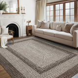 Garvee Bordered Camel 8x10 Washable Area Rug for Living Room with Rubber Backing Boho Rug Stain Resistant Large Bedroom Throw Carpet Modern Geometric Floor Cover Bohemian Border Rug for Home Decor Office - Camel