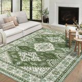 Garvee Washable Rugs 8x10 Rug for Living Room Non Slip Large Area Rug for Bedroom Vintage Boho Rug Distressed Green Rug Chenille Carpet Stain Resistant Throw Rugs for Dining Room Green 8'x10' - Green