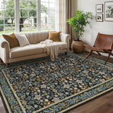 Garvee 6x9 Washable Area Rug Boho Vintage Non Slip Low Pile Soft Carpet for Living Room Bedroom Dining Room Blue Black - Blue Black