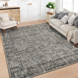 Garvee Washable Rugs 8x10 Area Rug for Living Room Vintage Rugs for Bedroom Indoor Retio Oriental Large Rug Soft Non Shedding Stain Resistant Carpet for Dining Room 8'x10' Greyish Brown - Grayish Brown