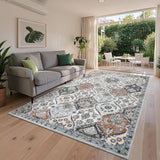 Garvee Large Trellis Rug 10x13 Non-Slip Vintage Distressed Print Ultra-Thin Stain-Resistant Indoor Carpet Multi - Multicolor