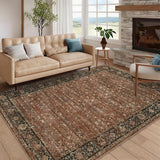 Garvee Traditional Home Decor 5x7 Bordered Kitchen Area Rug Soft Brown Printed Thin Floorcover for Living Room Entryway Hallway - Brown