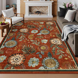 Garvee 5x7 Floral Washable Area Rug With Non-Slip Backing For Living Room Bedroom Dining Room, 5x7ft, Brick Red - Brick Red
