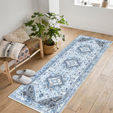 Garvee Bohemian Area Rug Runner 2x6 for Hallway Oriental Medallion Non-Slip Washable Rug Runner Vintage Throw Kitchen Runner Rug Vintage Blue Carpet Runner for Entryway Bedroom Foyer Bathroom - Blue