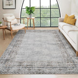 Garvee Area Rug 9x12 Washable Stain Resistant Vintage Border Soft Large Carpet Grey for Living Room Bedroom Dining Room Office - Gray