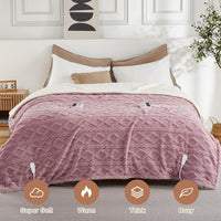 Garvee Electric Blanket Queen Size Dual Control - Thick Tufted Sherpa Heated Blanket Queen with 6 Heating Levels and 20 Time Settings, UL Certified Fast Heating Blanket Queen 84"×90", Dusty Pink