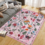 Garvee Colorful Floral Door Area Rug Non-Slip Soft Faux Wool Carpet for Kitchen Entryway Bedroom, Multiple Sizes, Vintage Style - Pink