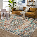 Garvee 8x10 Area Rug Vintage Distressed Machine Washable Area Rug for Living Room Bedroom Traditional Medallion Floral Non-Slip Stain Resistant Accent Rug Carpet for Home Decor, Teal/Multi - Colorful