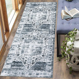 Garvee Runner Rug 2x8 Machine Washable Rug for Hallway Entryway Grey Vintage Distressed Area Rugs Indoor Floor Cover Carpet Rug Soft Velvet Mat Foldable Accent Rug, 2'x8', Grey - Gray