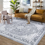 Garvee Vintage Area Rug 5x7 Machine Washable Floral Distressed Carpet Rug Retro Medallion Stain Resistant Non-Slip Accent Rug Coffee Table Rug Farmhouse Dining Office Bedroom Decor, Grey - Gray