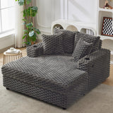 Garvee Oversized Chaise Lounge Chair Indoor, 60 Inch Upholstered Sofa Bed with Throw Pillows and Armrests, Comfy Scalloped Velvet Sleeper Couch for Living Room, Bedroom, Office, Gray - Scalloped Velvet | Gray